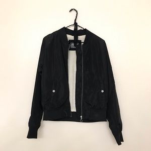 Black Bomber Jacket With Fuzzy Lining